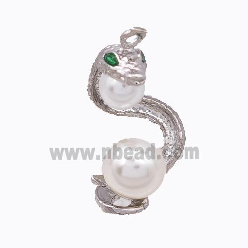 Copper Snake Pendant Pave Zirconia Pearlized Resin Platinum Plated