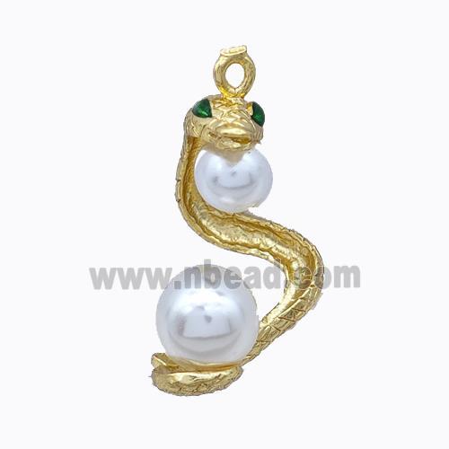 Copper Snake Pendant Pave Zirconia Pearlized Resin Gold Plated