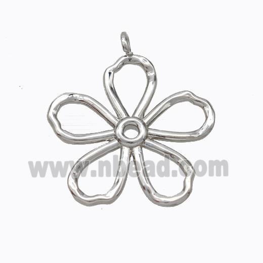 Copper Flower Pendant Hammered Platinum Plated