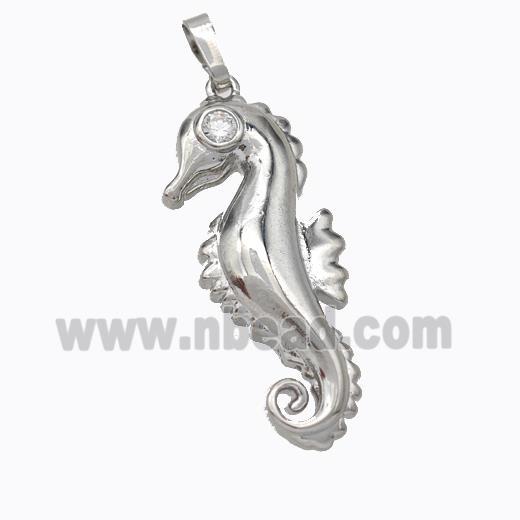 Copper Seahorse Pendant Pave Zirconia Platinum Plated