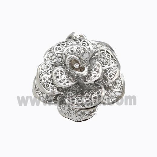 Copper Rose Flower Pendant Platinum Plated