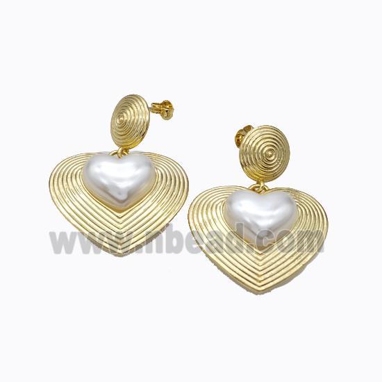 Copper Heart Stud Earrings Pave Pearlized Resin Rebirth Gold Plated