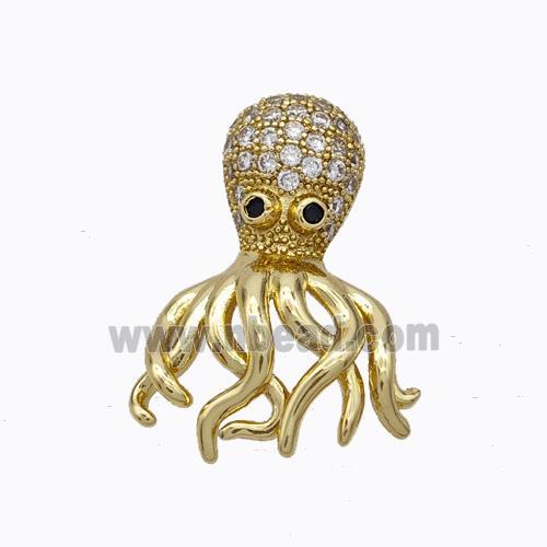 Copper Octopus Pendant Micropave Zirconia Gold Plated