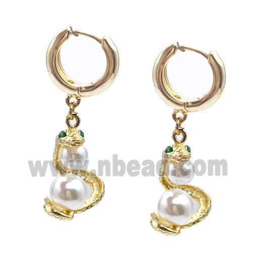 Copper Hoop Earrings Snake Pave Pearlized Resin Gold Plated