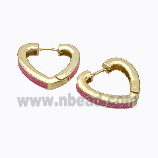 Copper Heart Latchback Earrings Pink Painted Gold Plated