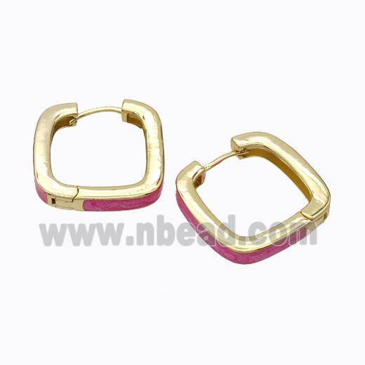 Copper Square Latchback Earrings Pink Painted Gold Plated