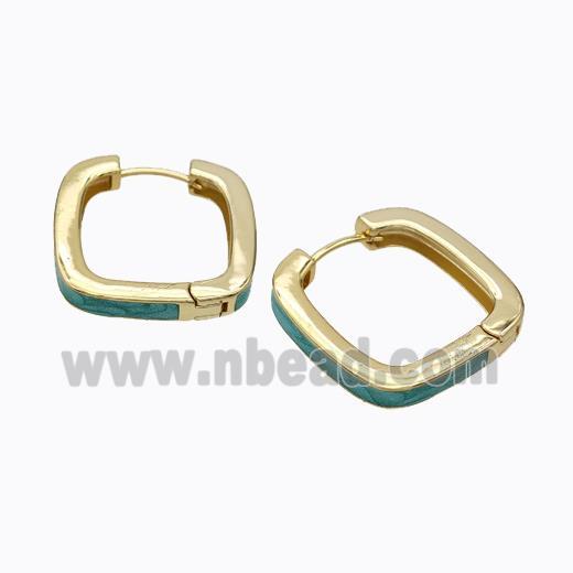 Copper Square Latchback Earrings Green Painted Gold Plated