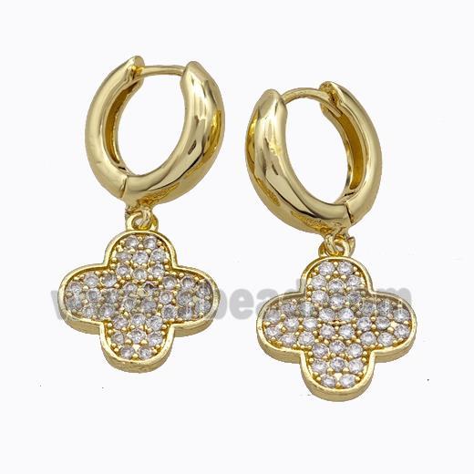 Copper Hoop Earrings Clover Pave Zirconia Gold Plated