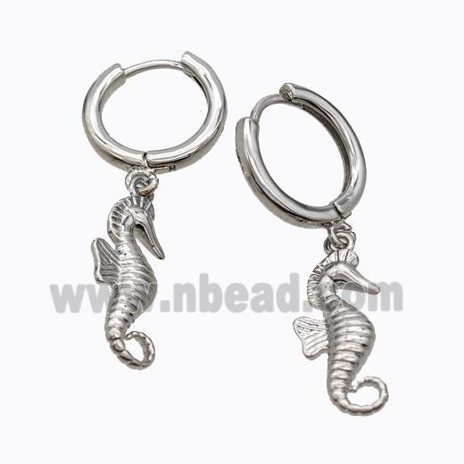 Copper Seahorse Hoop Earrings Platinum Plated