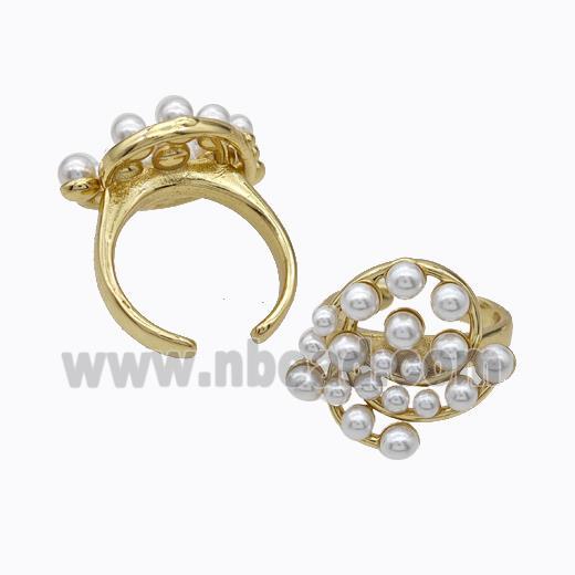 Copper Rings Pave Pearlized Resin Flower Gold Plated