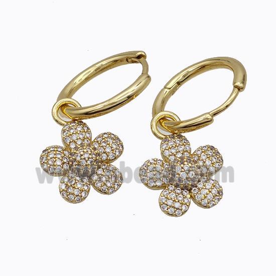 Copper Flower Hoop Earrings Pave Zirconia Gold Plated