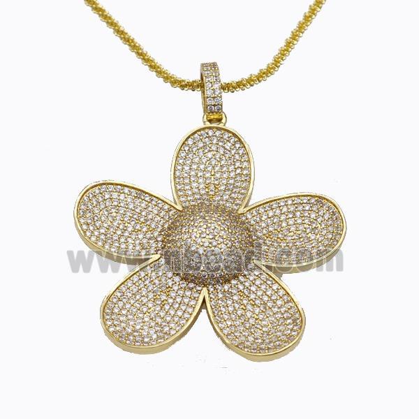 Copper Flower Necklace Pave Zirconia Gold Plated