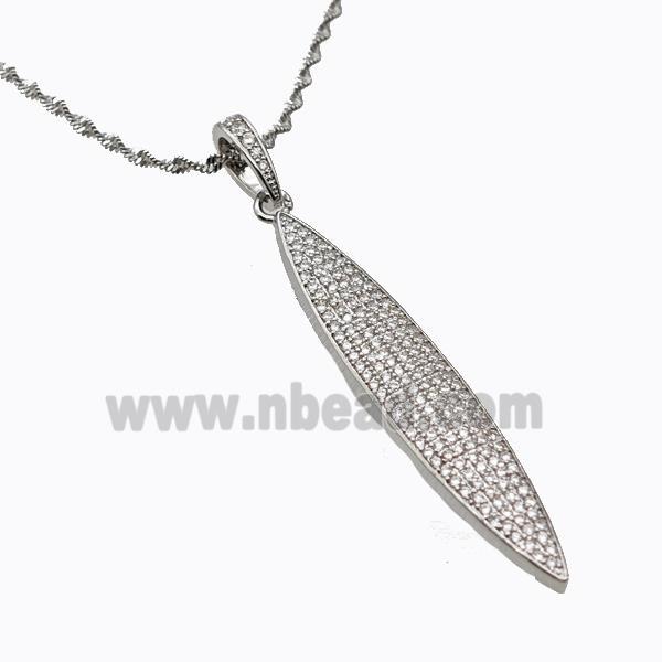 Copper Leaf Necklace Pave Zirconia Platinum Plated