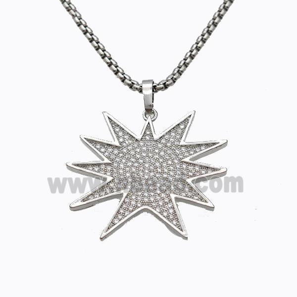 Copper Star Necklace Pave Zirconia Platinum Plated