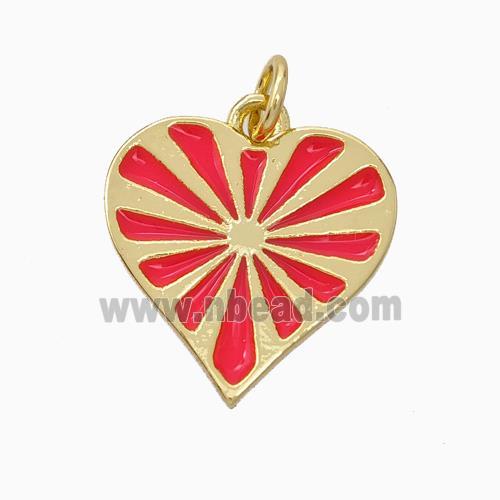 Copper Heart Pendant Red Enamel Gold Plated