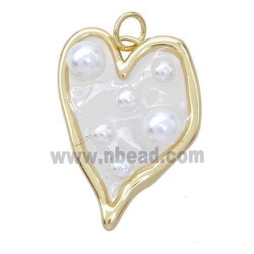 Copper Heart Pendant Pave Pearlized Resin White Gold Plated