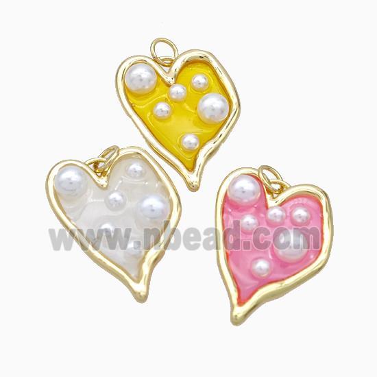 Copper Heart Pendant Pave Pearlized Resin Gold Plated Mixed