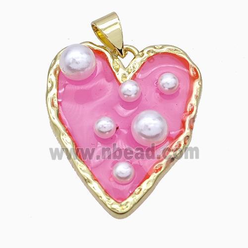 Copper Heart Pendant Pave Pearlized Resin Pink Gold Plated