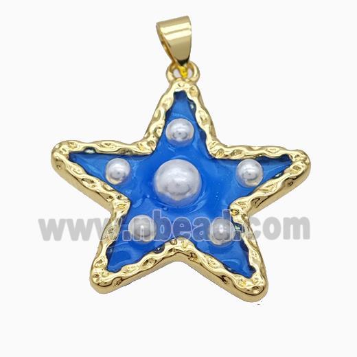 Copper Star Pendant Pave Pearlized Resin Blue Gold Plated