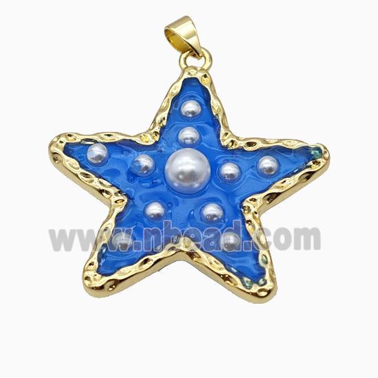 Copper Star Pendant Pave Pearlized Resin Blue Gold Plated