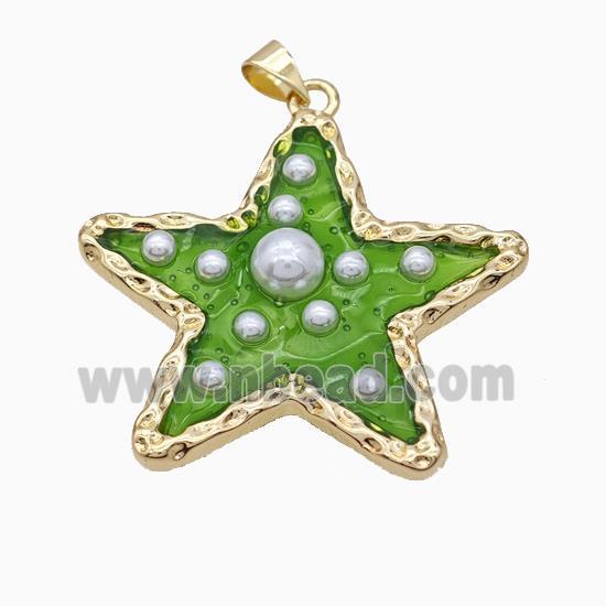 Copper Star Pendant Pave Pearlized Resin Green Gold Plated