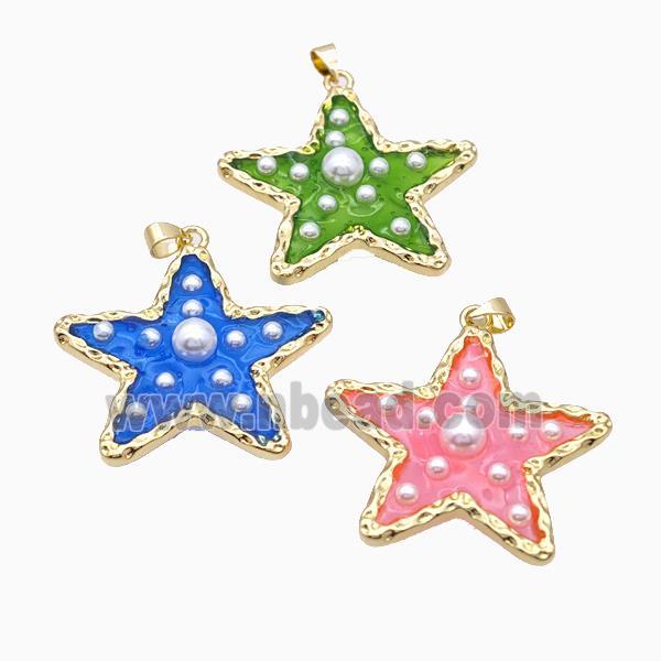 Copper Star Pendant Pave Pearlized Resin Gold Plated Mixed