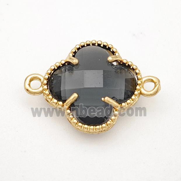 Smoky Crystal Glass Copper Clover Connector Gold Plated