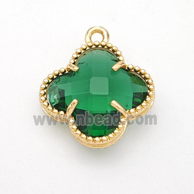 Green Crystal Glass Copper Clover Pendant Gold Plated