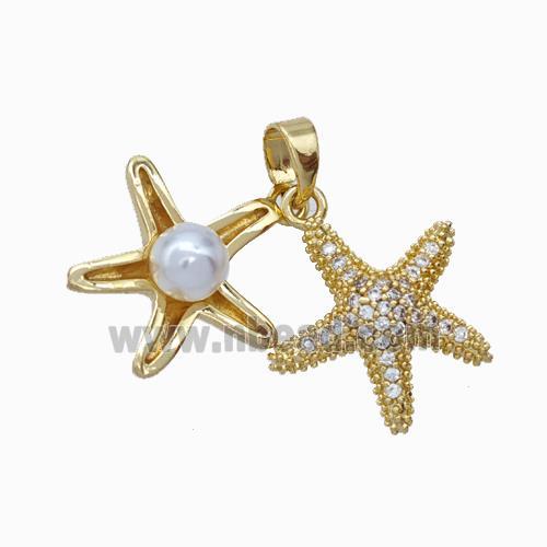 Copper Starfish Pendant Micropave Zirconia Pearlized Resin Gold Plated