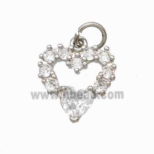 Copper Heart Pendant Pave Zirconia Platinum Plated