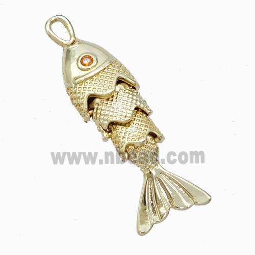 Copper Fish Pendant Pave Zirconia Gold Plated