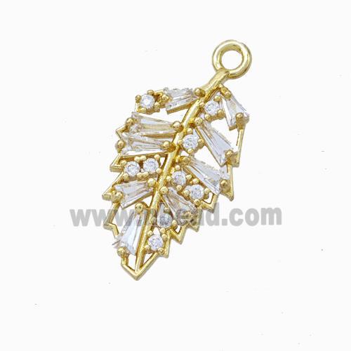 Copper Leaf Pendant Micropave Zirconia Gold Plated