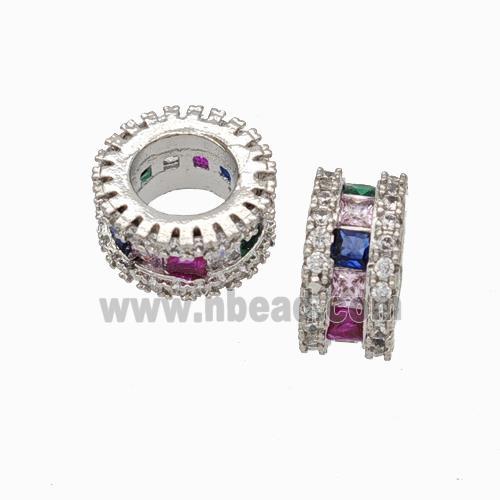 Copper Heishi Spacer Beads Micropave Zirconia Large Hole Platinum Plated