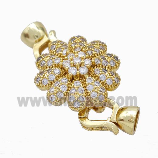 Copper Cordend Clasp Pave Zirconia Flower Gold Plated