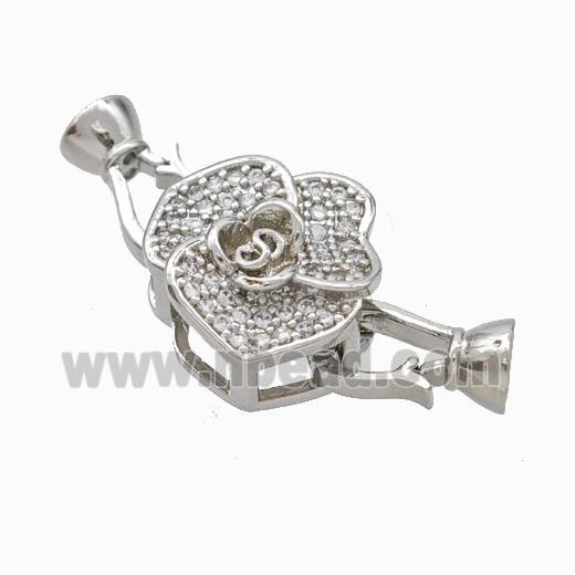 Copper Cordend Clasp Pave Zirconia Flower Platinum Plated