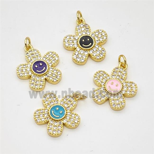 Copper Sunflower Pendant Pave Zircoina Enamel Smileface Gold Plated Mixed