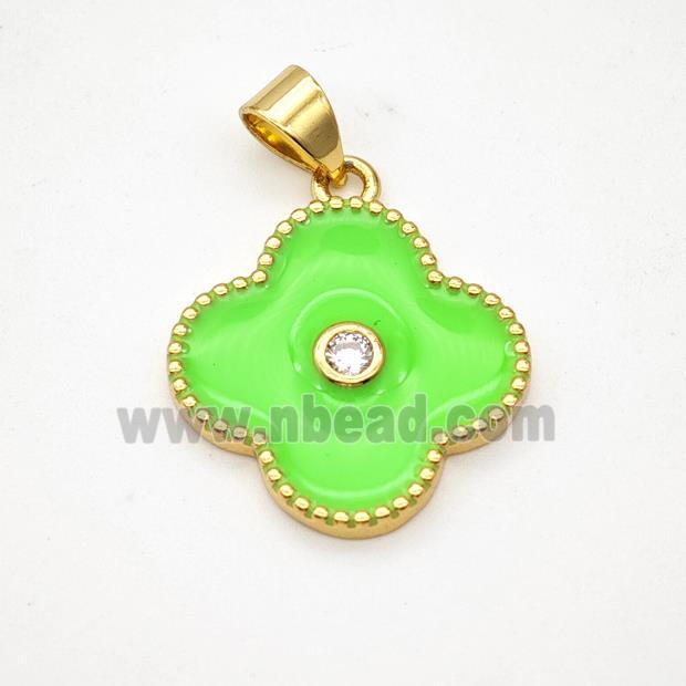 Copper Clover Pendant Green Enamel Gold Plated