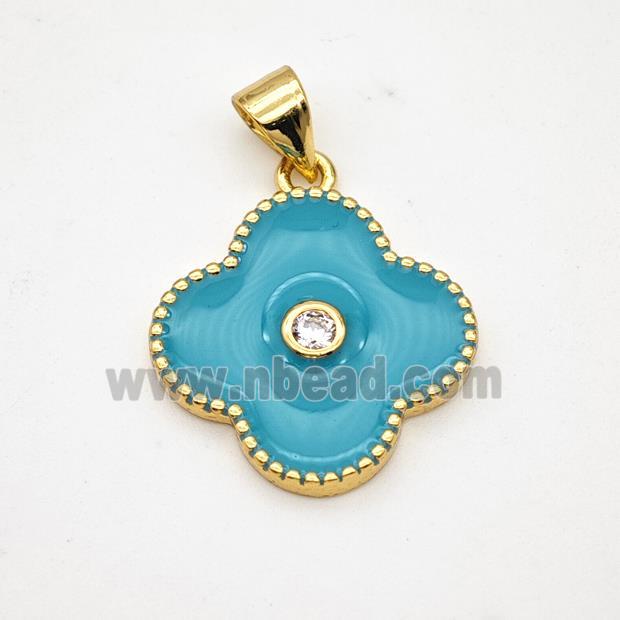 Copper Clover Pendant Teal Enamel Gold Plated