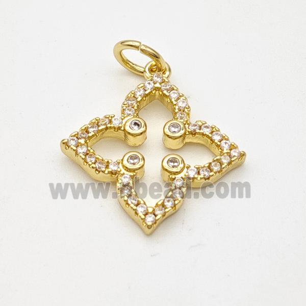 Copper Clover Pendant Micropave Zirconia Gold Plated