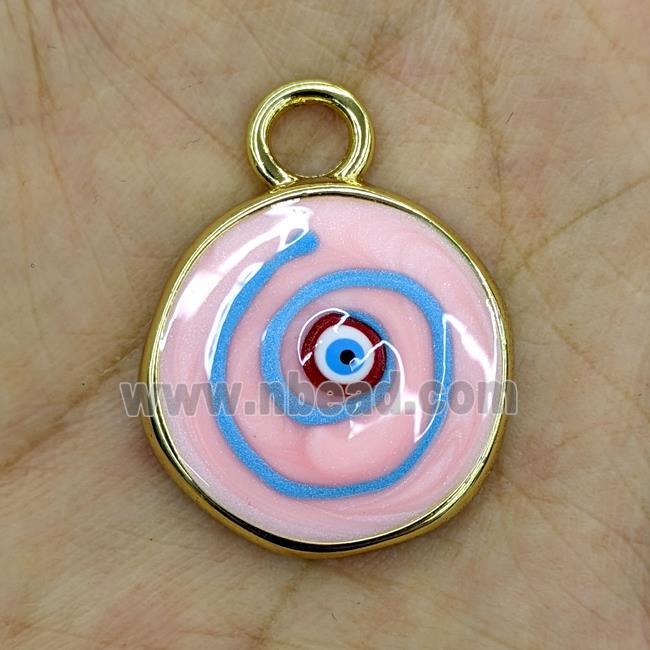 Copper Evil Eye Pendant Pink Painted Gold Plated