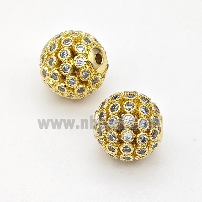 Copper Round Beads Micropave Zirconia Hollow Gold Plated