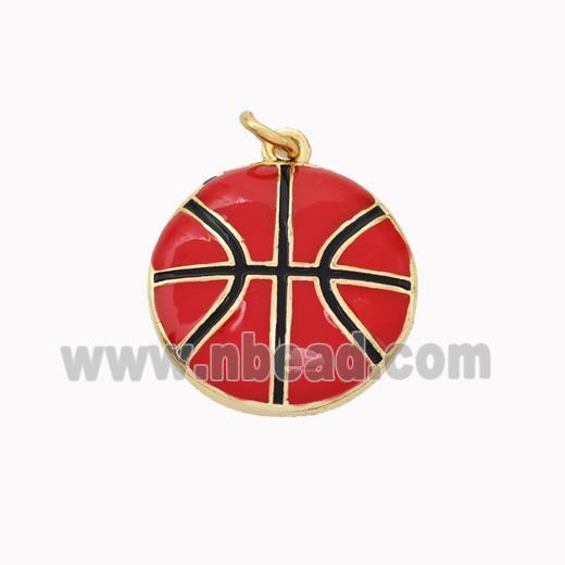 Basketball Charms Copper Pendant Red Enamel Sports Gold Plated