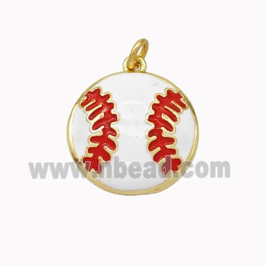 American Football Charms Copper Pendant White Red Enamel Sports Gold Plated