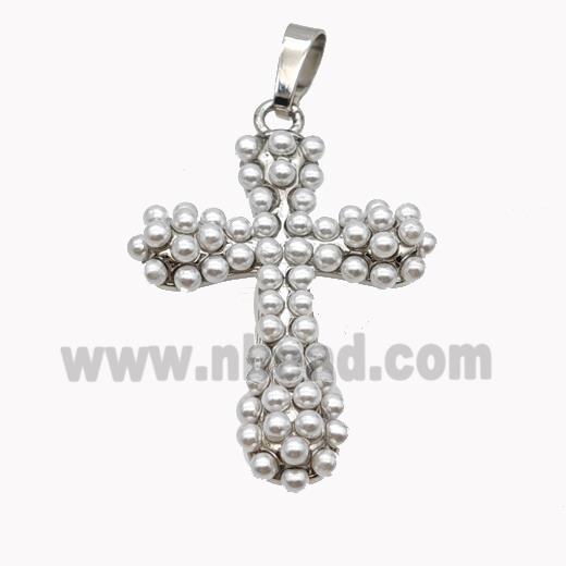 Copper Cross Pendant Micropave Pearlized Resin Platinum Plated