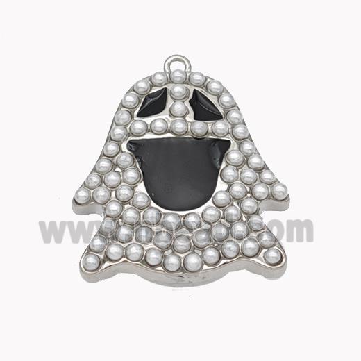 Halloween Ghost Charms Copper Pendant Pave Pearlized Resin Black Enamel Platinum Plated