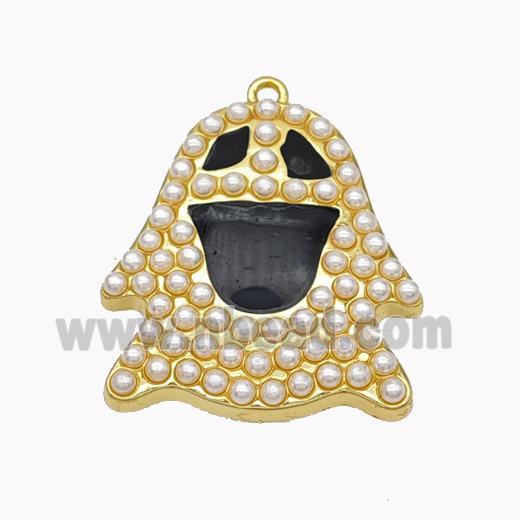 Halloween Ghost Charms Copper Pendant Pave Pearlized Resin Black Enamel Gold Plated