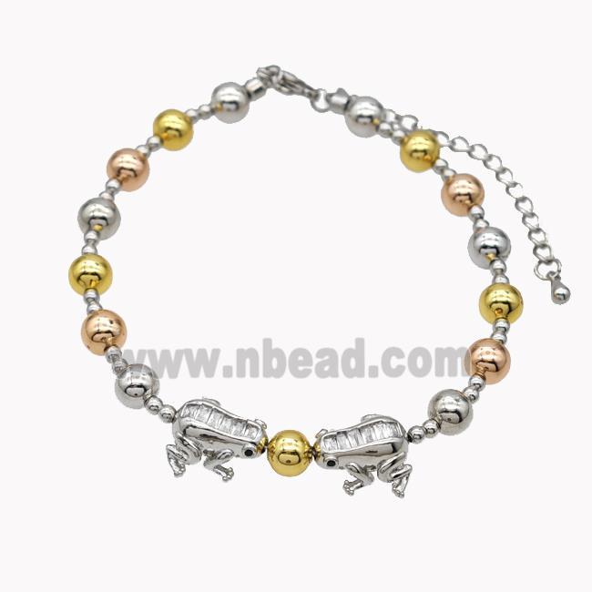 Copper Bracelet With Frog Pave Zirconia Platinum Plated