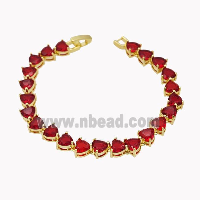 Copper Bracelet Pave Red Crystal Glass Gold Plated