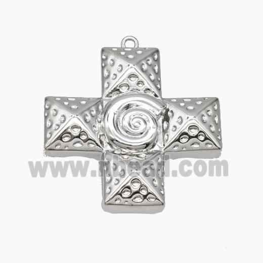 Copper Cross Pendant Hammered Spiral Shell Platinum Plated