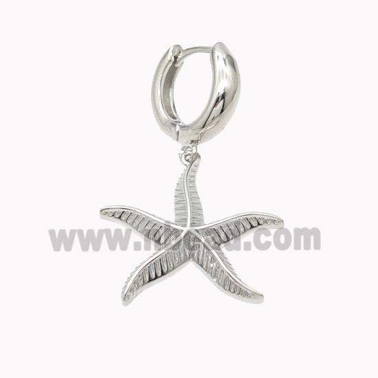 Copper Starfish Hoop Earrings Platinum Plated